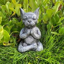 1入組打坐的法國鬥牛犬形狀花園/家居/戶外樹脂裝飾品，用於禪修和冥想 - 彩色 - 查看 3