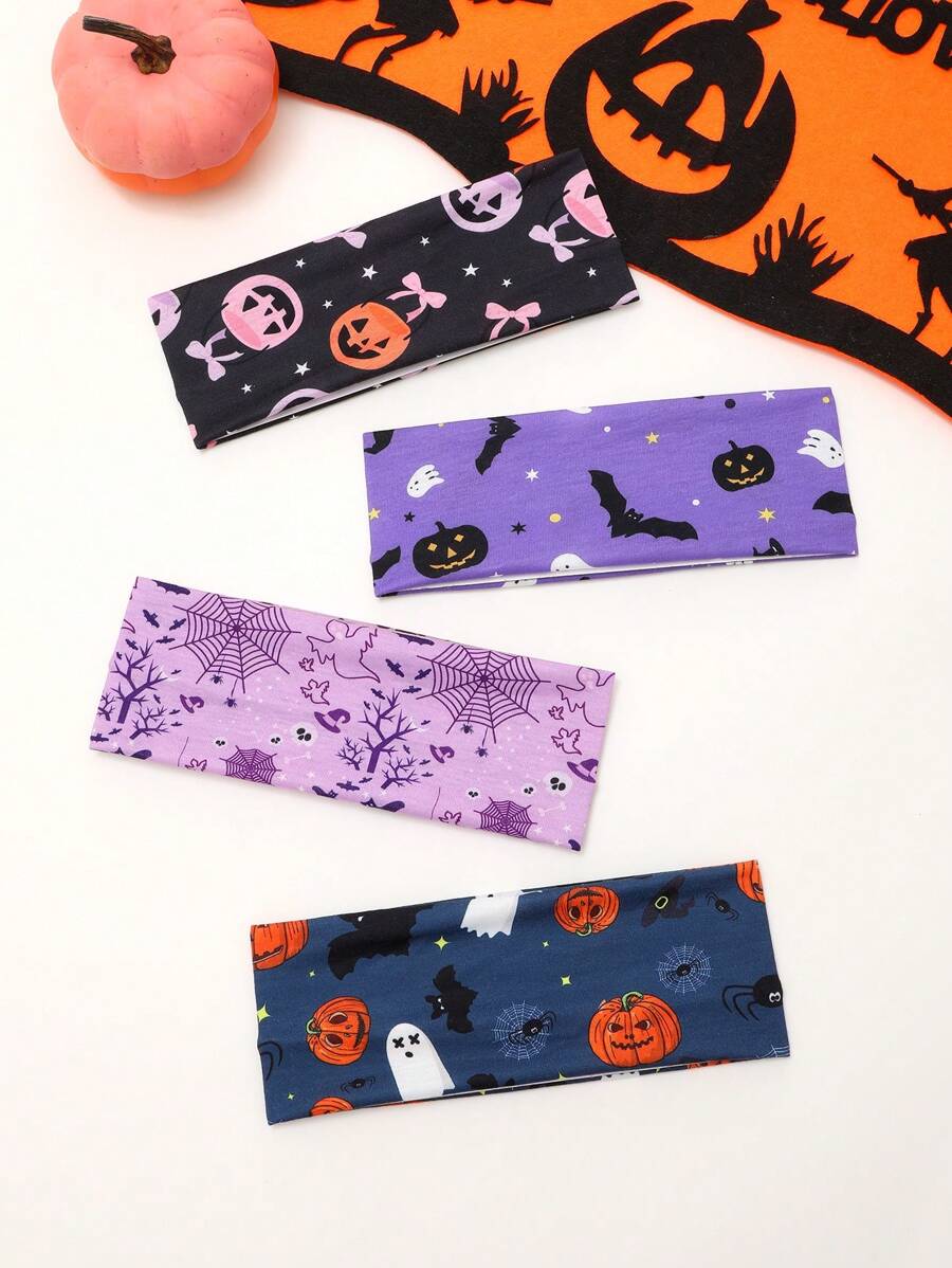 4入組萬聖節有趣雙性頭帶，簡約、防滑、吸汗、彈性、寬緩、柔軟材質，適用於瑜珈、跑步、健身及其他運動髮飾