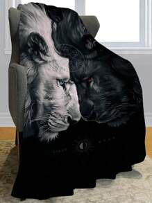 柔軟的法蘭絨獅王多功能毯子，適合沙發、臥室、辦公室、床上、露營、旅行等場所使用。高清印花法蘭絨毯，提供多種尺寸：小號、抱枕等。送禮自用兩相宜。 - 彩色 - 查看 1