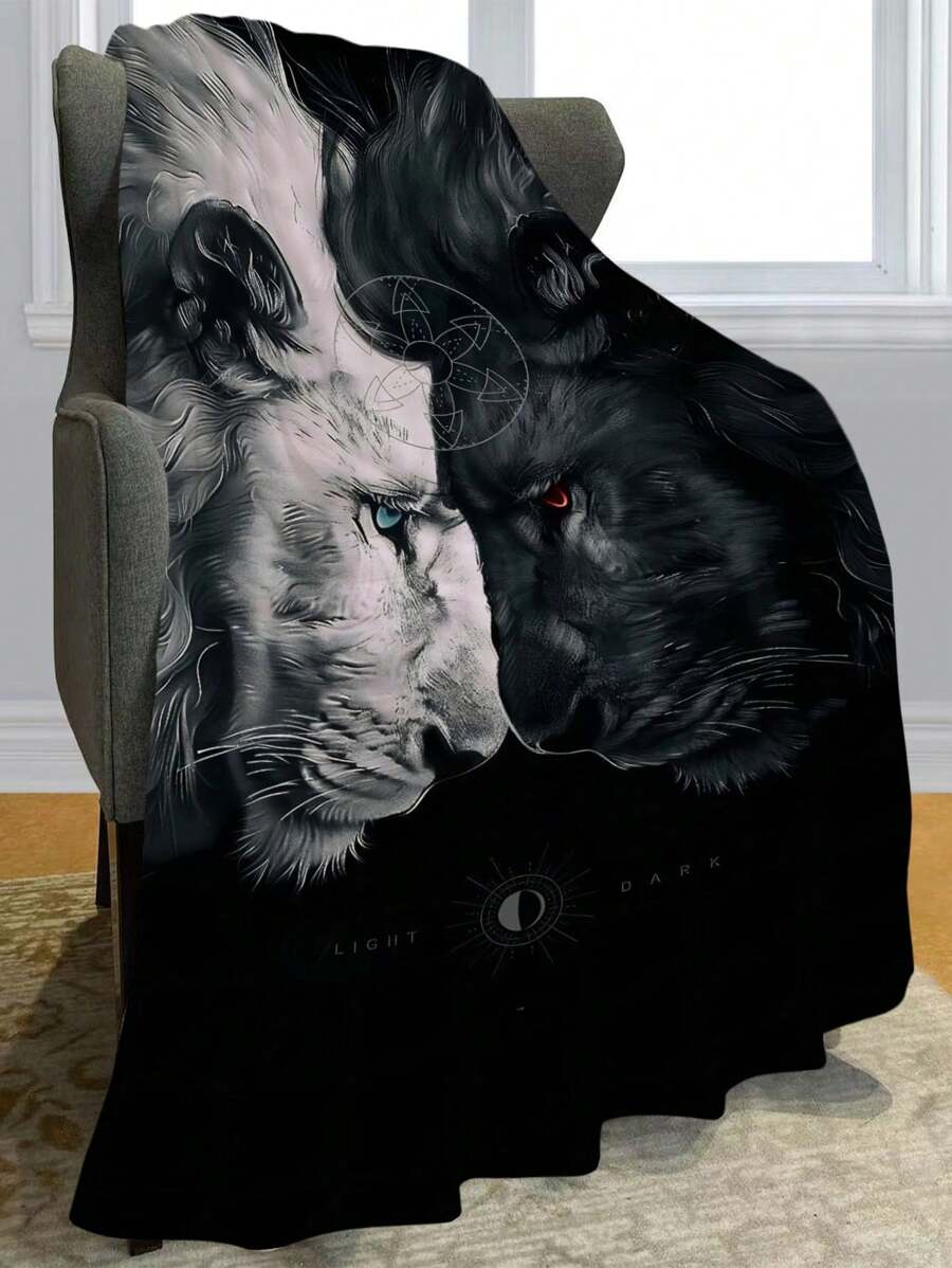 柔軟的法蘭絨獅王多功能毯子，適合沙發、臥室、辦公室、床上、露營、旅行等場所使用。高清印花法蘭絨毯，提供多種尺寸：小號、抱枕等。送禮自用兩相宜。 - 彩色 - 查看 1