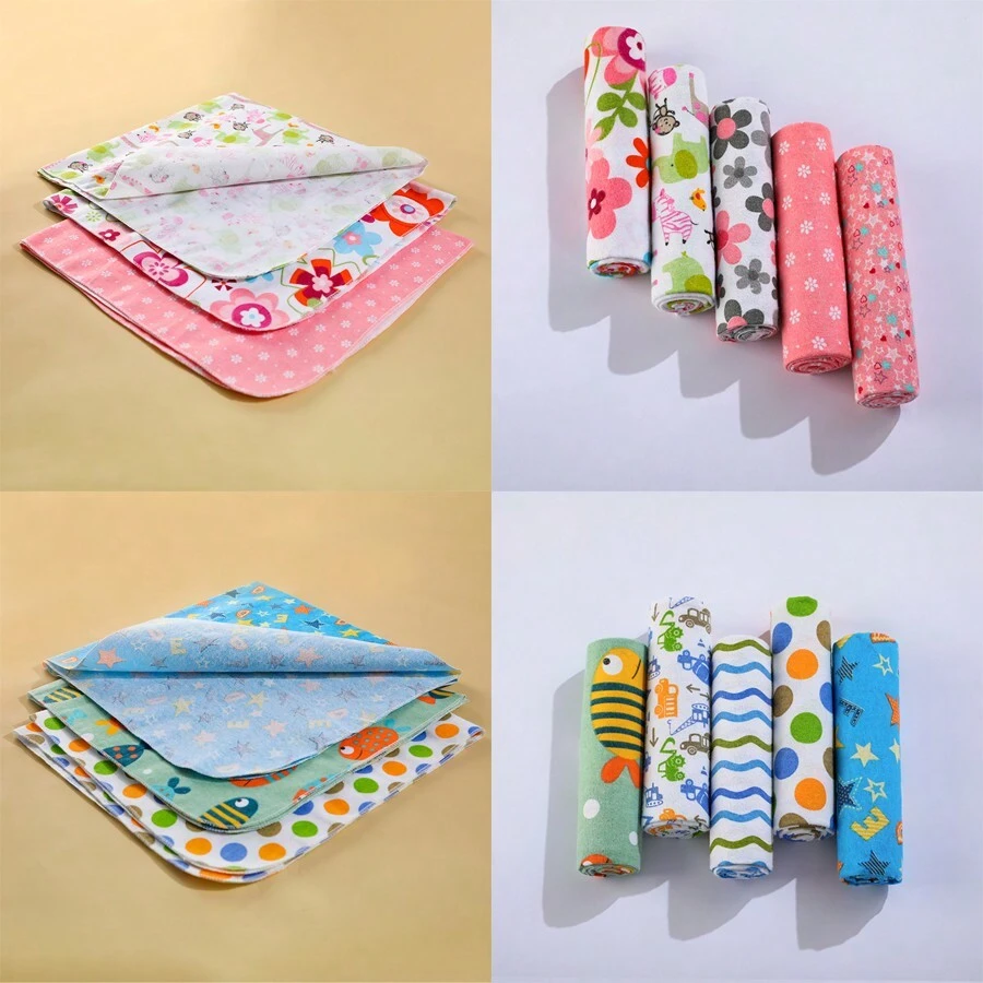 5 piezas Mantas cuadradas para bebés con patrones coloridos, mantas delgadas y suaves para recién nacidos, bebés e infantes, adecuadas tanto para bebés niño como niña - Multicolor - Ver 1