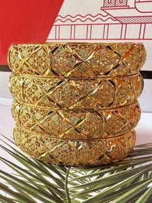 4 件女士奢华镀金珠宝手镯，婚礼派对礼物 - 金黃色 - 查看 9