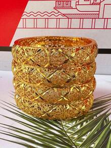 4 件女士奢华镀金珠宝手镯，婚礼派对礼物 - 金黃色 - 查看 7