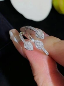 1 peça 18k banhado a ouro 925 prata esterlina 3-círculos totalmente pavimentado strass cobra anel, design elegante, adequado para uso diário feminino, festa ou escritório