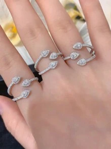 1 peça 18k banhado a ouro 925 prata esterlina 3-círculos totalmente pavimentado strass cobra anel, design elegante, adequado para uso diário feminino, festa ou escritório