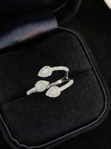 1 peça 18k banhado a ouro 925 prata esterlina 3-círculos totalmente pavimentado strass cobra anel, design elegante, adequado para uso diário feminino, festa ou escritório