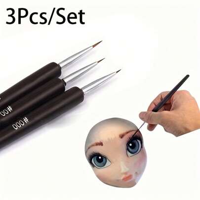 3-Piece Fine Detailing Paint Brush Set - Synthetic Bristles, Ergonomic Rattail Handle For Artists Back To School,Back To School,School Supplies