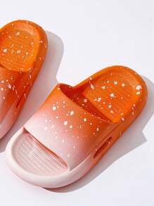 1 par de Zapatillas planas antideslizantes de PVC para niños con gradiente de color, resistentes al desgaste, adecuadas para interiores/exteriores, baño en casa, verano