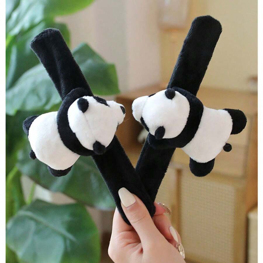 1pc Party Gift, Birthday Present, Cute Black And White Panda Plush Doll, Clap Circle Wristband, Small Gift - Black and White - View 1