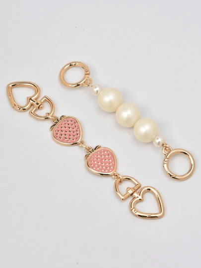 1 bolsa Juego de cadena de extensión con colgante de fresa y cadena de bolso de perlas adecuado para bolsos, carteras, bolsos de hombro, bolsos de pecho. El accesorio de repuesto viene con un colgante de fresa, adecuado para varios trabajos manuales de fabricación de bolsos.