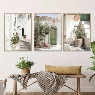 3-Piece Modern Boho Green Olive Tree Wall Art Canvas Poster Set, Frameless Portrait Orientation For Living Room Indoor Decor