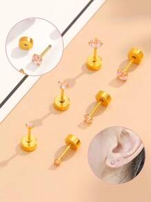 Handmade Flat Back Earrings: 3 Pairs Of 18K Gold Plated Screw-Back 2, 3, 4mm Square Crystal Cubic Zirconia Ear Studs, Cartilage Piercing Jewelry For Women, Spiral Ear Cuff