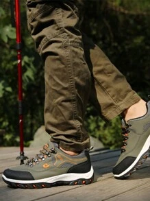 Men's Shoes 2024 Autumn/Winter Casual Running Sneakers, Breathable Leather Upper Shock Absorbing Soft Bottom Anti-Slip Fashionable Sports Shoes, Plus Size 45-48 - Army Green - View 5