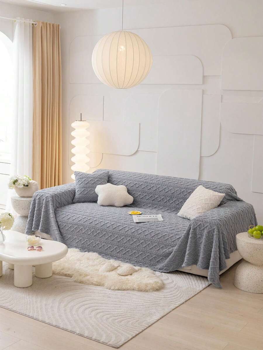 双面提花厚沙发毯，现代简约风格，四季皆宜，适合沙发套、野餐垫、居家、办公室、户外，简约图案 - 灰色 - 查看 1