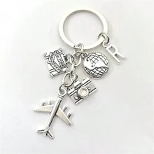 26 Letters Airplane Keychain Aircraft Pendant Keyring Earth Camera Charm Key Chain Best Friends Travel Jewelry Gifts School Car Accessories Cute Goth Y2k - Antique Silver - View 5