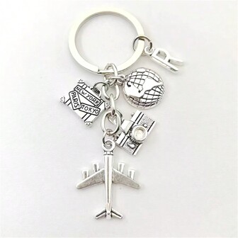 26 Letters Airplane Keychain Aircraft Pendant Keyring Earth Camera Charm Key Chain Best Friends Travel Jewelry Gifts School Car Accessories Cute Goth Y2k