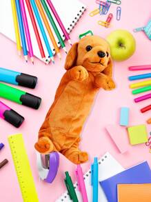 ESTUCHE PARA LÁPICES EN FORMA DE PERRO DE PELUCHE - Marrón Mocha - Ver 4