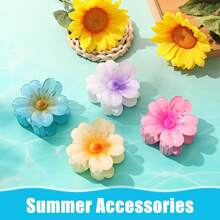 4pcs Women's Flower Hair Claws, Preppy Style Cute Flower Hair Claws, Suitable For Summer Hair Accessories, Gifts - Multicolor - View 9