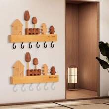 1 Set Simple And Cute Style Solid Wood Key Hook, Three-Dimensional Design Wall Cabinet Nail Free Hook For Wall Decoration
