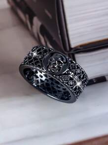 1 Peça Anel de Crânio Vintage Punk Elegante e Brilhante com Design Oco e Micro-Incrustado de Zircônia, Adequado para Decoração de Festa Masculina