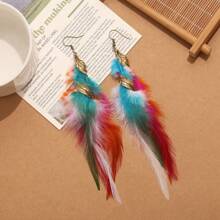 1 Pair Of Exquisite Feather Drop Earrings - Unique Retro-Inspired Design, Versatile For Daily Wear, Perfect Party Accessories, Bold -Inspired Jewelry - Thoughtful Gift Idea For Women