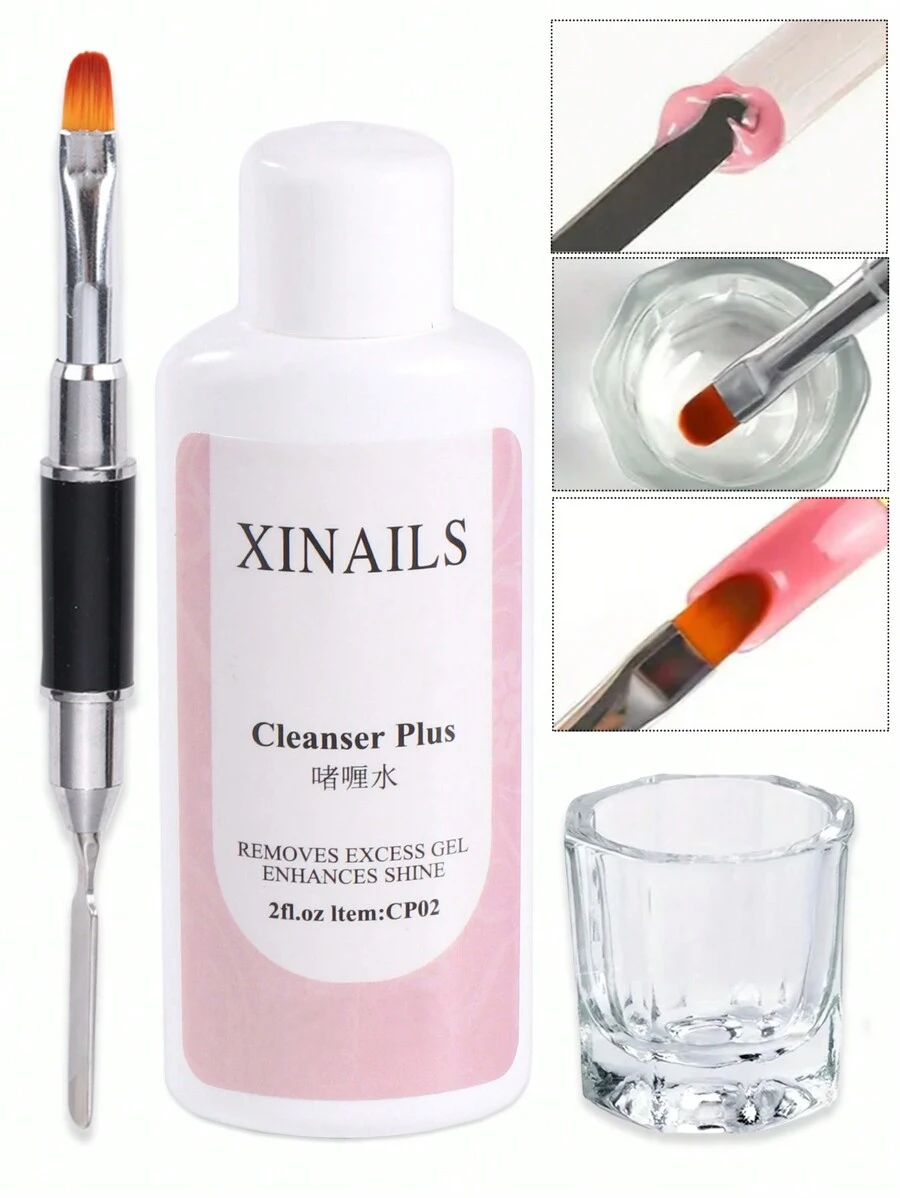 60毫升指甲油清洁液，可去除表面粘腻层、凝胶指甲油残留，含丙酮，速干美甲清洁剂，配有UV/LED凝胶刷笔、水晶杯等美甲工具，适用于美甲沙龙。 - 彩色 - 查看 1
