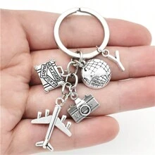 26 Letters Airplane Keychain Aircraft Pendant Keyring Earth Camera Charm Key Chain Best Friends Travel Jewelry Gifts School Car Accessories Cute Goth Y2k - Antique Silver - View 15