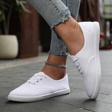 Women's White Athletic Shoes, Canvas Breathable Lightweight Low-Cut Lace-Up Flat Simple Casuals, Ladies' Sports Shoes Suitable For Valentine's Day Date
