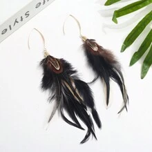 1 Pair Of Exquisite Feather Drop Earrings - Unique Retro-Inspired Design, Versatile For Daily Wear, Perfect Party Accessories, Bold -Inspired Jewelry - Thoughtful Gift Idea For Women