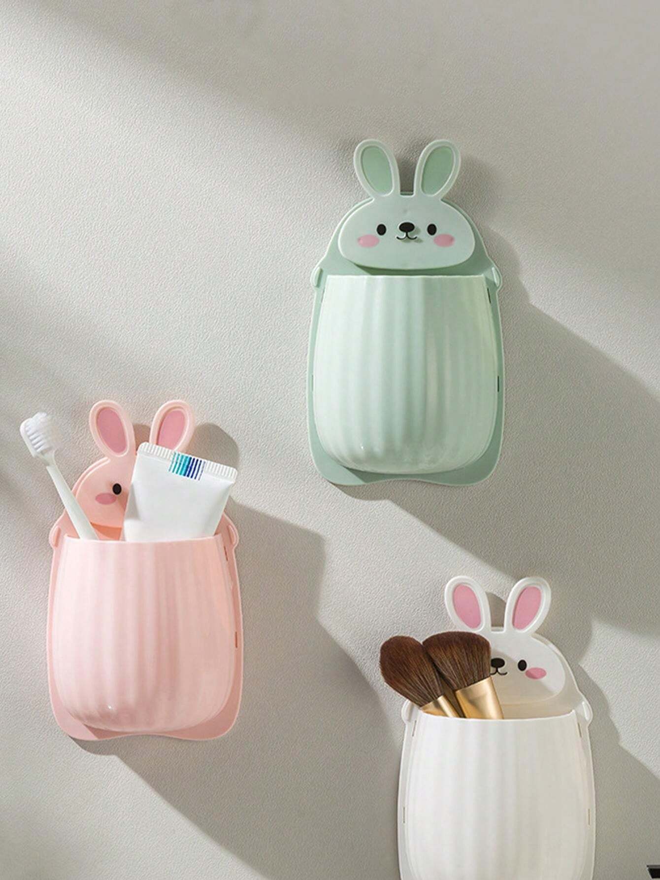 1pc Rabbit Cartoon WallMounted Storage Rack Without Drilling, Strong