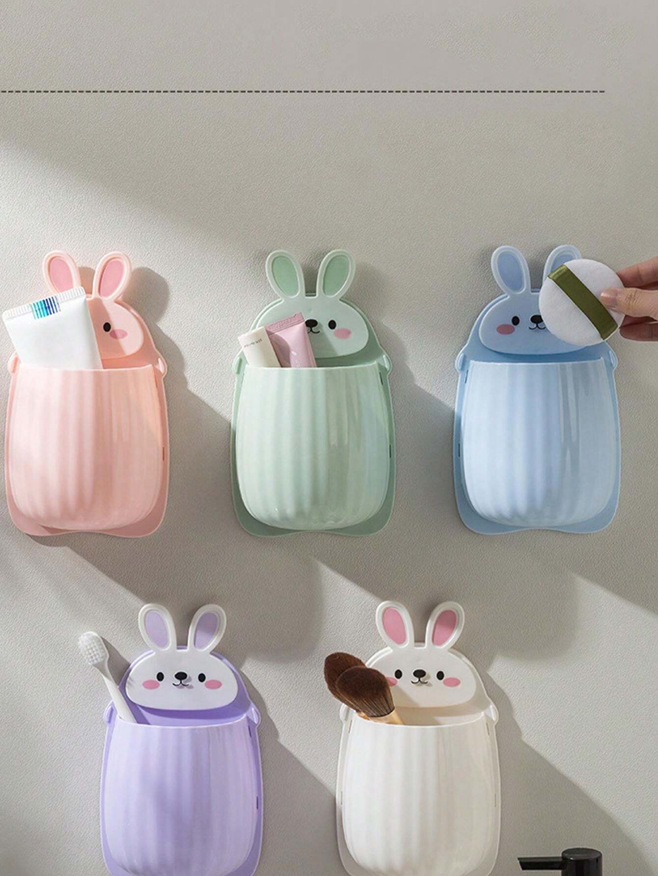 1pc Rabbit Cartoon WallMounted Storage Rack Without Drilling, Strong