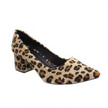 Scarpin Feminino Onça Bico Clássico Salto Baixo Confortável Moda - Multicolorido - Visão 5