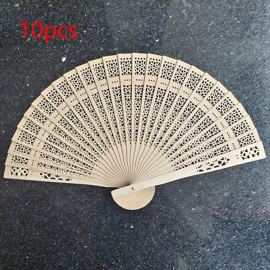 1/10 piezas Abanicos plegables de sándalo con fragancia para baile, diseño hueco de luna y estrella, panal, girasol, abanico de madera como regalo de boda, verano, vacaciones para actividades al aire libre, vacaciones, viajes, accesorios de vestir y regalos, festivales, campamentos - albaricoque - Ver 1