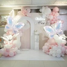 101 件彩色透明蝴蝶气球拱门花环套装，白色、马卡龙粉色，内含透明泡泡气球，大号蝴蝶铝箔气球，蝴蝶主题生日、新娘送礼会、单身派对装饰，婚礼用品 - 馬卡粉 - 查看 2