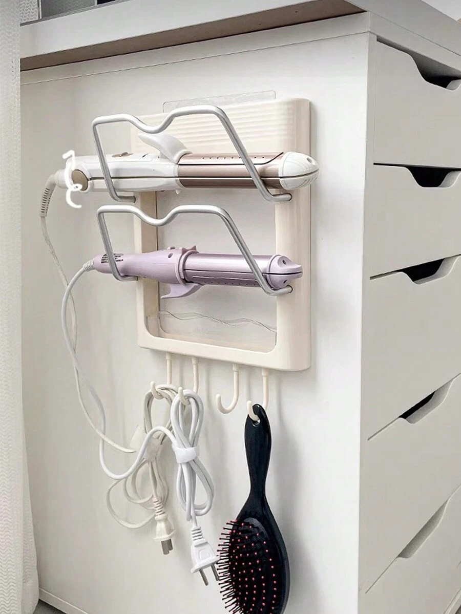 1pc Wall-Mounted Hair Curler Holder, No Drilling Needed, For Bathroom ...
