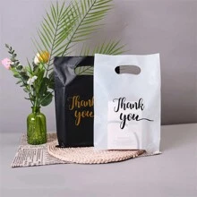 10/50/100 Chiếc Túi Thank You Túi Nhựa Cầm Tay Túi Quà Tặng Dập Nóng In Tiệc Sinh Nhật Mua Sắm Kẹo Bánh Quy Bao Bì Đồ Dùng Học Tập Túi Thực Phẩm Hộp Thực Phẩm Thích Hợp Cho Kẹo Bánh Quy Sô Cô La V. V. - Đen 100 chiếc - Xem 5