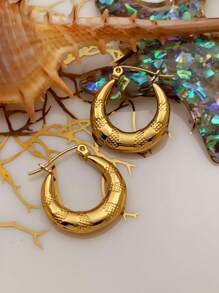9 Pairs Of Stainless Steel Earrings For Women Large Different Shapes Bamboo Earrings Set Chunky Gold Hoop Earrings Hip Hop Style Fashion Custom Jewelry Party Accessories