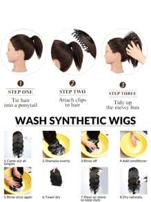 深棕色爪夹式马尾假发，18~28英寸长直发合成纤维马尾假发，女士适用