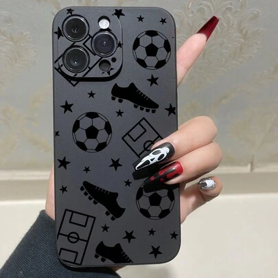 1 pieza Funda de teléfono protectora a prueba de golpes y antideslizante con diseño minimalista de fútbol, compatible con iPhone, Honor, Redmi, Galaxy, Pixel, resistente al agua, a caídas y a arañazos