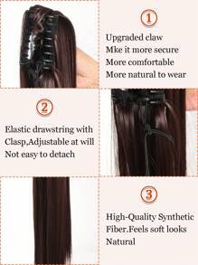 深棕色爪夹式马尾假发，18~28英寸长直发合成纤维马尾假发，女士适用