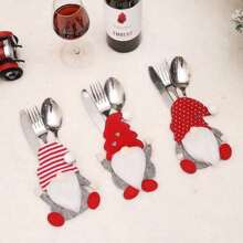 1/3/6 piezas Juego de cuchillo y tenedor con muñeco sin cara de dibujos animados, decoración navideña para mesa de comedor, decoración de cocina creativa 3D, bolsa para cubiertos, Navidad