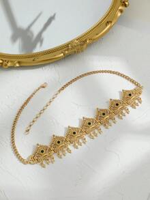 Neue vergoldete Zinklegierung Mehrfarbige Damen Krone mit Hohldesign Haarschmuck, mit zentralem rundem Edelstein Einlage und Diamant-Fadenrelief, geeignet für Hochzeiten, Geburtstage und andere Anlässe - Mehrfarbig - Übersicht 10