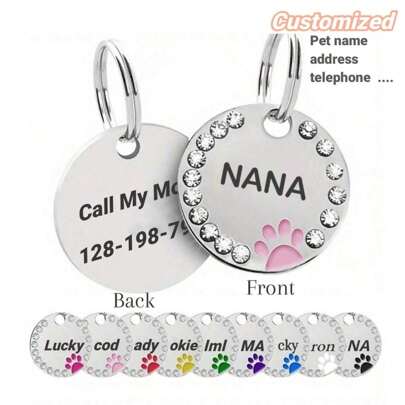 Personalized Shiny Dog Tag, Customized Engraved Pet Name Bone Shaped Pendant With 34 Synthetic Diamonds, Cat Collar Pendant, Perfect Gift To Prevent Pet Loss, Can Be Hung On Collar, Decorative, Engravable, Stainless Steel, Fashionable, Colorful, Vintage, Cute, Minimalist, Customized Pet Gift, Unique, Personalized Pet Gift, Anniversary, Birthday