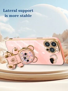 Regenbogen-farbig plattierter Teddybär DIY Herzförmige Handyhülle mit Telefonanhänger, mit neuer Beschichtungstechnologie, Sturzsicherer Hülle und verborgenem Halter, kompatibel mit Apple 11/12/13/14/15promax, kompatibel mit Samsung S22/23/24, UA04/A05/A14/A15/A24/A25/A34/A54S, kompatibel mit Xiaomi, kompatibel mit OPPO, VIVOredmi13c. Kommt mit einem kompletten Set süßer Handyhüllen, internationale Version, nicht die Inlandsversion - Pink - Übersicht 2