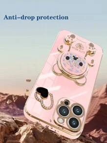 Regenbogen-farbig plattierter Teddybär DIY Herzförmige Handyhülle mit Telefonanhänger, mit neuer Beschichtungstechnologie, Sturzsicherer Hülle und verborgenem Halter, kompatibel mit Apple 11/12/13/14/15promax, kompatibel mit Samsung S22/23/24, UA04/A05/A14/A15/A24/A25/A34/A54S, kompatibel mit Xiaomi, kompatibel mit OPPO, VIVOredmi13c. Kommt mit einem kompletten Set süßer Handyhüllen, internationale Version, nicht die Inlandsversion - Pink - Übersicht 3