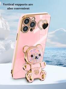 Regenbogen-farbig plattierter Teddybär DIY Herzförmige Handyhülle mit Telefonanhänger, mit neuer Beschichtungstechnologie, Sturzsicherer Hülle und verborgenem Halter, kompatibel mit Apple 11/12/13/14/15promax, kompatibel mit Samsung S22/23/24, UA04/A05/A14/A15/A24/A25/A34/A54S, kompatibel mit Xiaomi, kompatibel mit OPPO, VIVOredmi13c. Kommt mit einem kompletten Set süßer Handyhüllen, internationale Version, nicht die Inlandsversion - Pink - Übersicht 4