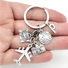 26 Letters Airplane Keychain Aircraft Pendant Keyring Earth Camera Charm Key Chain Best Friends Travel Jewelry Gifts School Car Accessories Cute Goth Y2k - Antique Silver - View 27