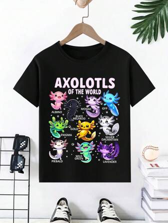 Süßes T-Shirt mit Blasen-Drachen-Muster für Kleine Mädchen, lässiges Sommer-T-Shirt mit Rundhalsausschnitt und kurzen Ärmeln