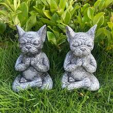 1入組打坐的法國鬥牛犬形狀花園/家居/戶外樹脂裝飾品，用於禪修和冥想 - 彩色 - 查看 11