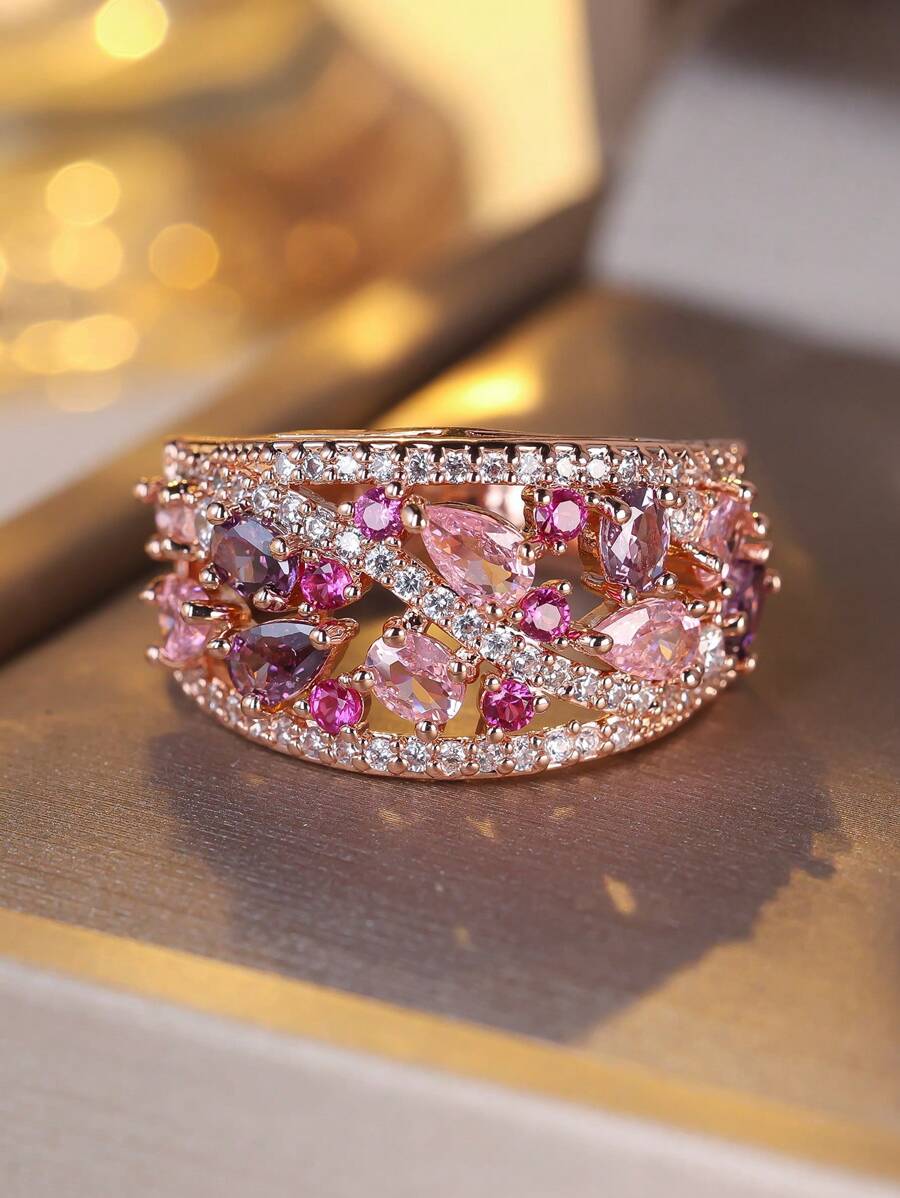 Vanel خاتم وعد متألق بحجر الزركونيا الكريستالي الأنيق، قطعة واحدة بمقاسات متعددة، مناسب تمامًا للخطب والزفاف والحفلات المسائية، تصميم كلاسيكي لها